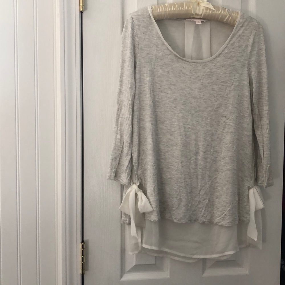 Cottagecore Softgirl Heather‎ Grey White Bow Top Sz S
